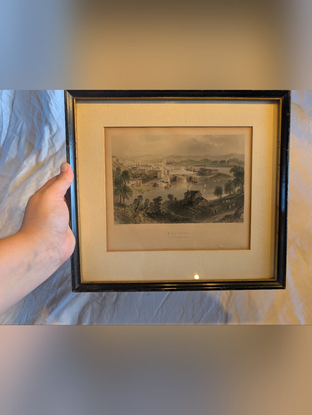 2/120$ Vintage Landscape lithography in Black Frame with Cream Matting